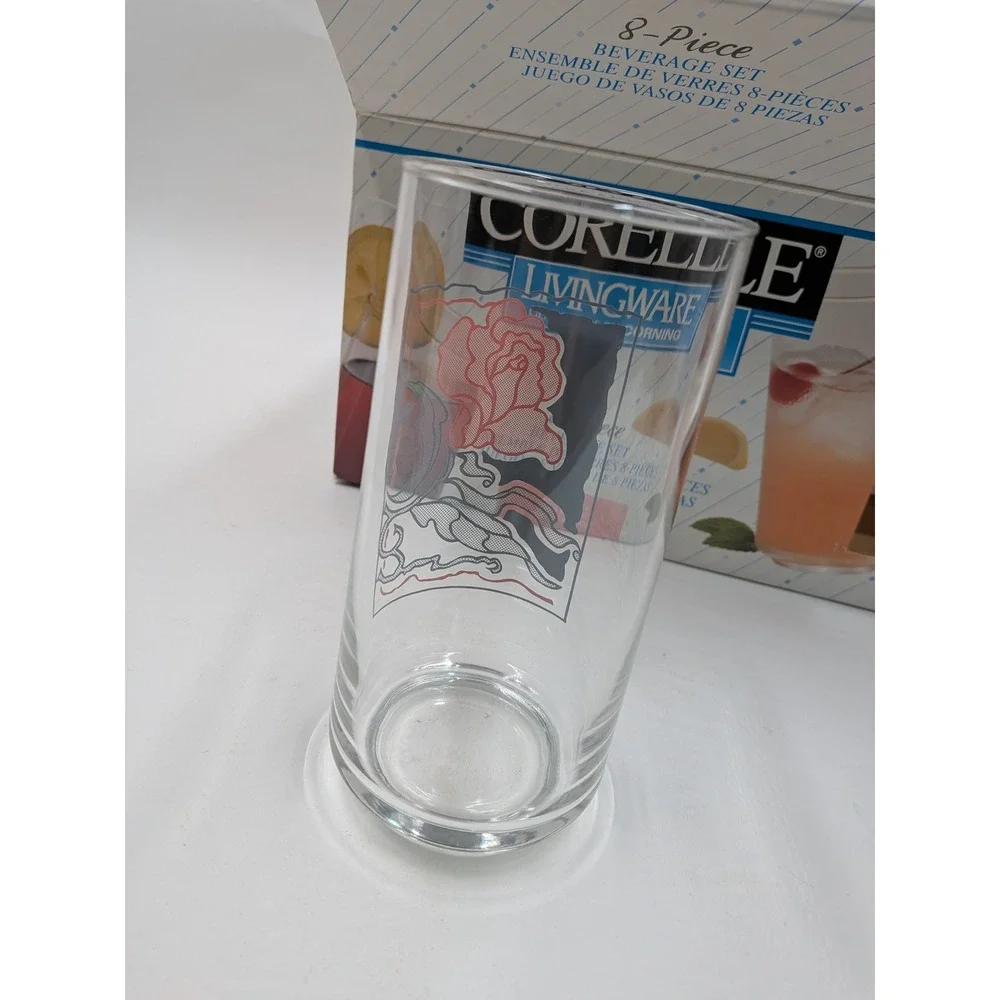 Corelle Livingware Rose Duo Glassware by Corning 8 Piece Beverage Set Vintage